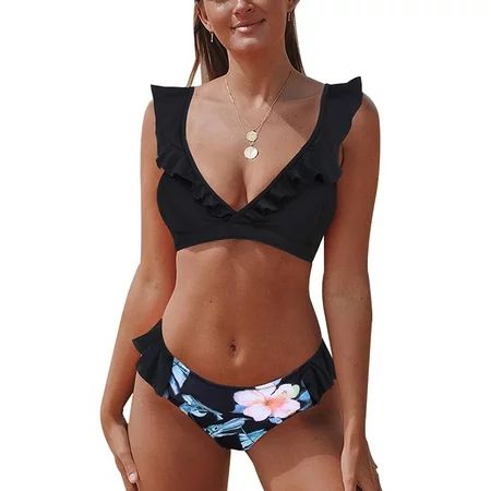 Women's Polka Dot Padded Ruffle Bikini Set Swimsuits Summer Swimwear Beachwear | Walmart (US)