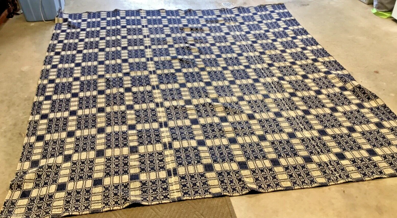 1850s Homespun Jacquard Coverlet Indigo Blue / White Wool Bed Cover 98 x106”  | eBay | eBay US