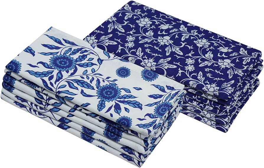 COTTON CRAFT Cloth Napkins – Set of 12 Pure Cotton Twill 6 Blue on White & 6 White on Blue Prin... | Amazon (US)