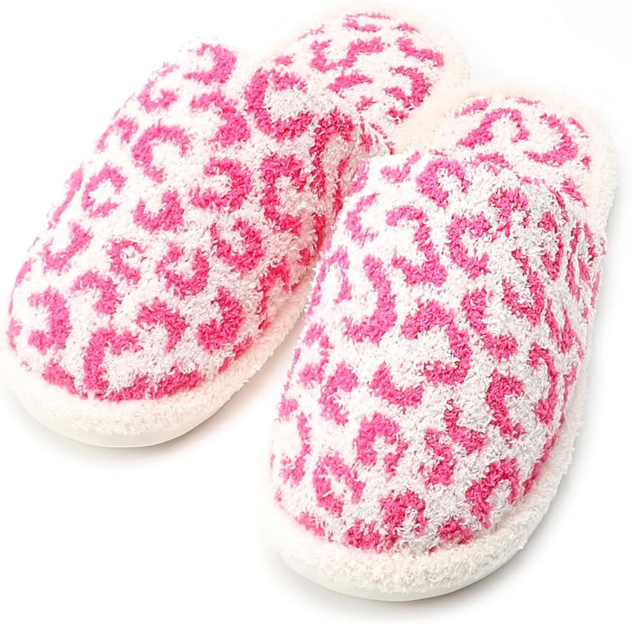 MIRMARU Women’s Animal Print Comfort Fluffy Fuzzy Slip-on House Slippers Open Toe Cross Band In... | Amazon (US)