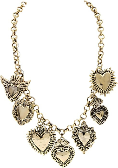 JNF Chunky Layer Heart Charm Necklace for Women Boho Heart Sun Flower Key Coins Charms Necklaces ... | Amazon (US)