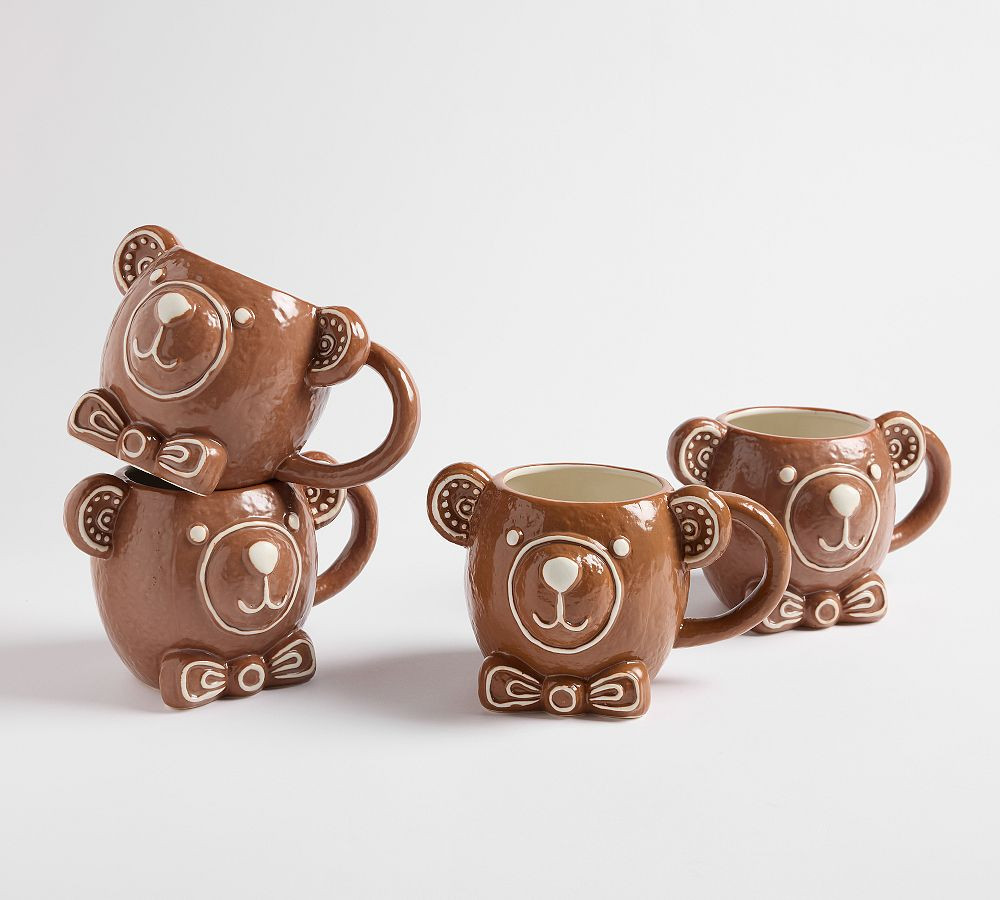 Gingerbread Teddy Bear Mugs, Set of 4 - Brown | Pottery Barn (US)