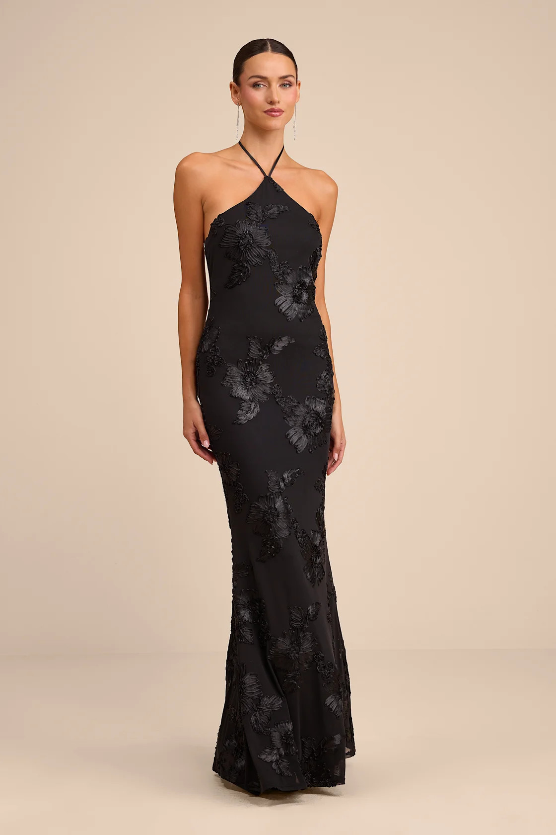 Celyna Black Mesh Floral Applique Maxi Dress | Lulus