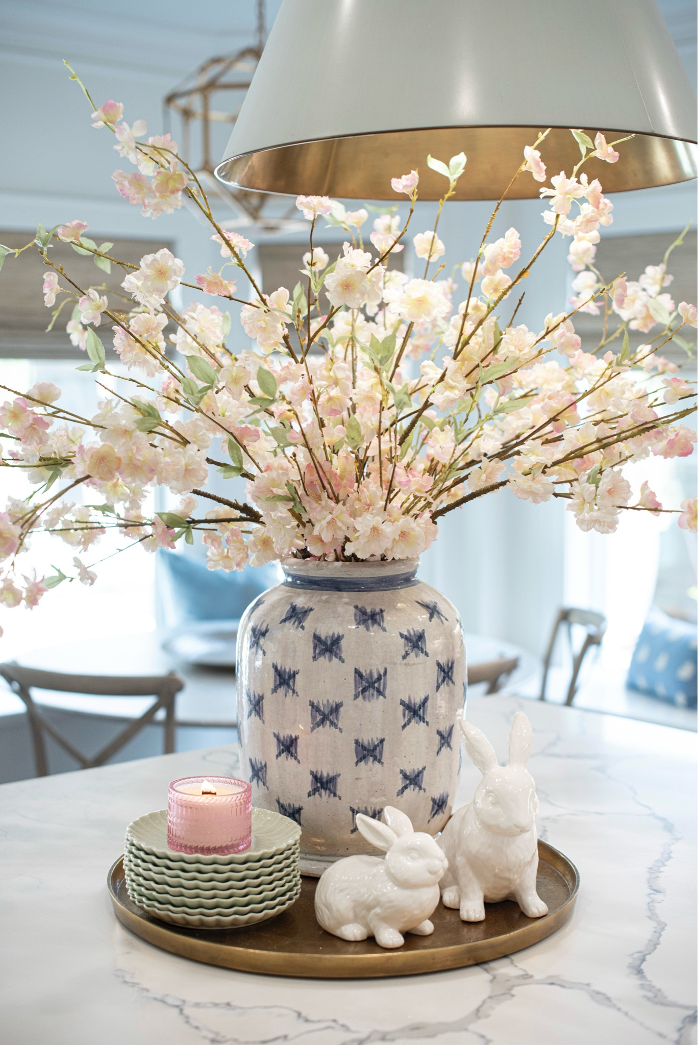Decorative tray styling for Easter with cherry blossom stems and white ceramic bunny decor 🐰

#LTKSeasonal #LTKhome #LTKSpringSale
