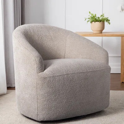 Beige Boucle Upholstered Swivel Chair - 360-Degree Rotating Barrel Accent Chair, Fully Assembled Modern Armchair | Wayfair North America