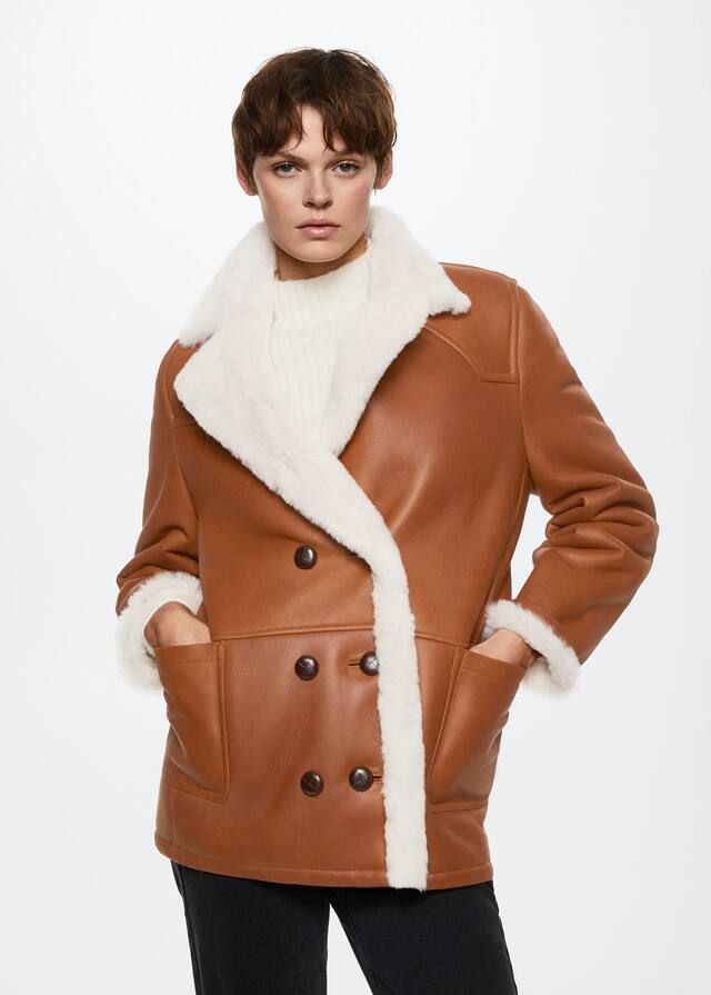 Shearling-lined leather jacket | MANGO (US)