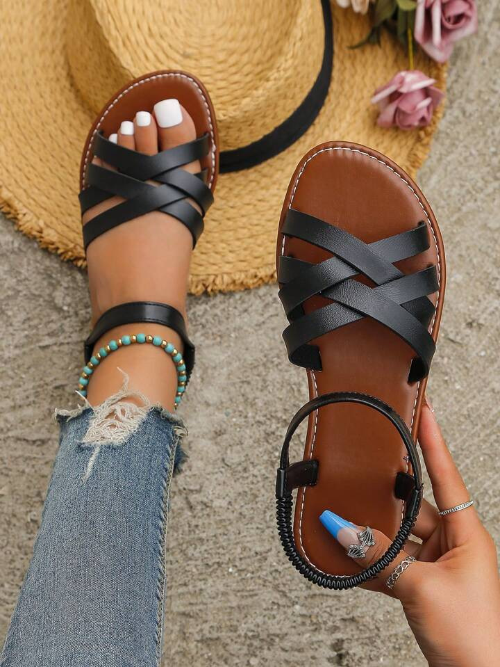 New Women's Strappy Roman Flat Sandals | SHEIN