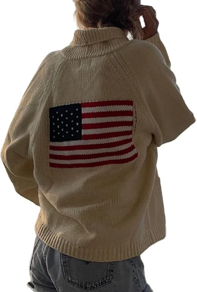 American Flag Knit Sweater Cardigan for Women USA Flag Star Stripe Print Open Front Vintage Knitw... | Amazon (US)
