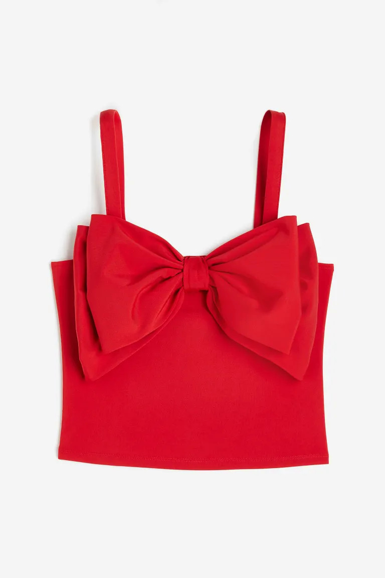 Top de punto con lazo - Rojo - MUJER | H&M ES | H&M (FR, IT, ES, PT, BE)