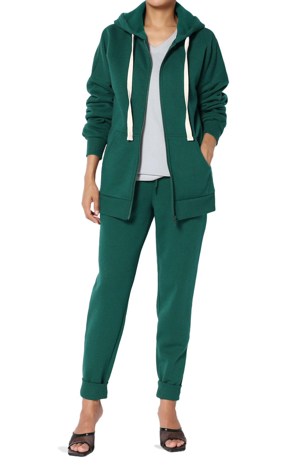 TheMogan Women's PLUS Lounge Fleece Zip Up Jacket & Drawstring Jogger Pants SET | Walmart (US)