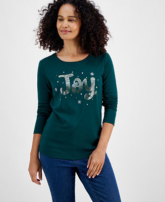 Holiday Lane Women's Joy Shine Long-Sleeve Top, Created for Macy's - Macy's | Macy's