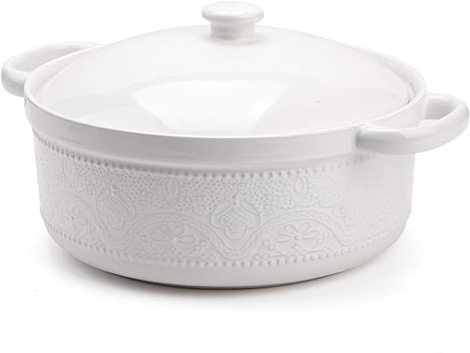 FE Casserole Dish, 2 Quart Round Ceramic Bakeware with Cover, Lace Emboss Baking Dish for Dinner,... | Amazon (US)