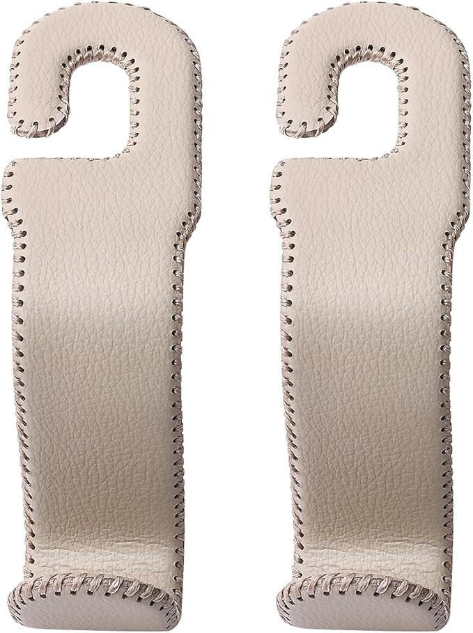 Leather Car Hooks for Headrest - Fully Leather-Wrapped U-Shaped Purse Holder for Car, Flexible Se... | Amazon (US)