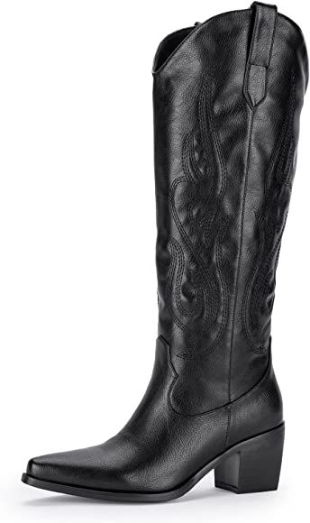 Pasuot Western Cowboy Boots for Women - Knee High Wide Calf Cowgirl Boots with Side Zip and Embro... | Amazon (US)