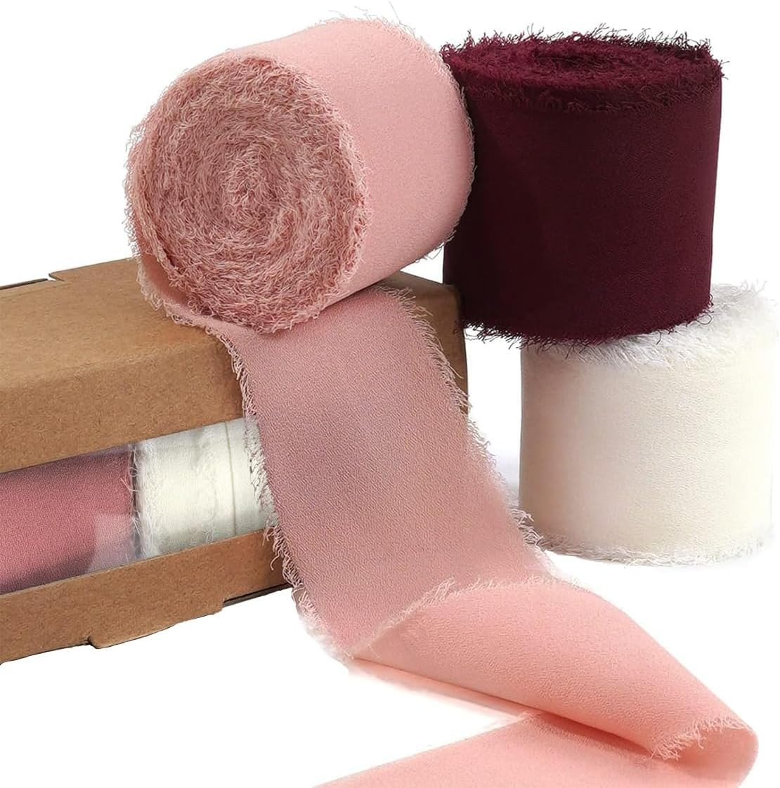 3 Rolls Handmade Fringe Chiffon Silk Ribbon,Frayed Edges Ribbon1.5" x 5Yd for Invitations,Bouquet... | Amazon (CA)