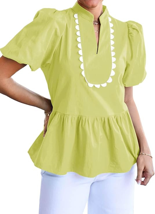Cicy Bell Womens Puff Sleeve Peplum Blouses Ruffle V Neck Summer Casual Tops Babydoll Loose Fit S... | Amazon (US)