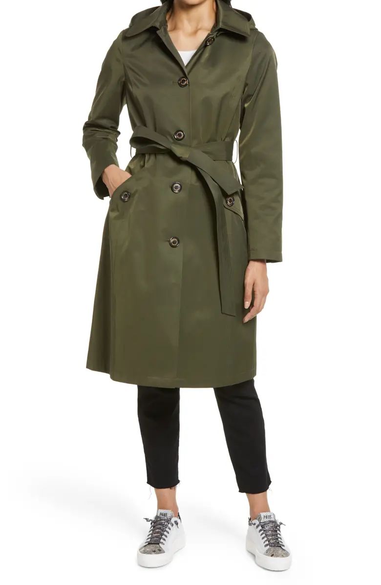 Water Repellent Belted Trench Coat with Removable Hood | Nordstrom