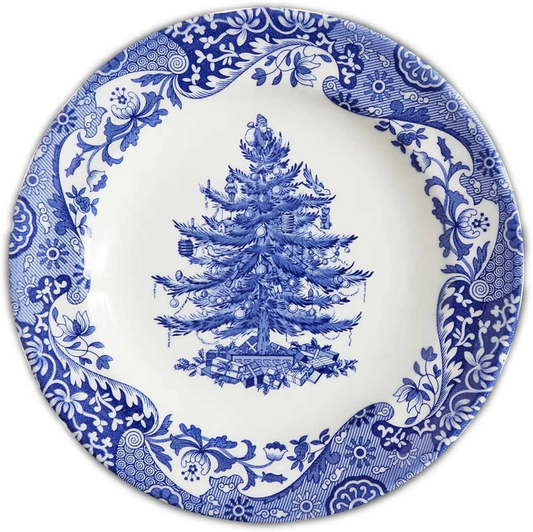 Spode Blue Italian 8" Christmas Plate - Earthenware Celebration Platter with Tree Motif - Microwa... | Amazon (US)