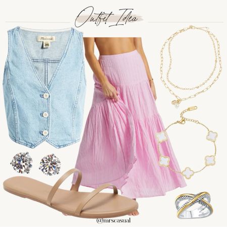 Denim vest and pink maxi skirt outfit idea for summer 🩷

#LTKFindsUnder50 #LTKFindsUnder100 #LTKStyleTip