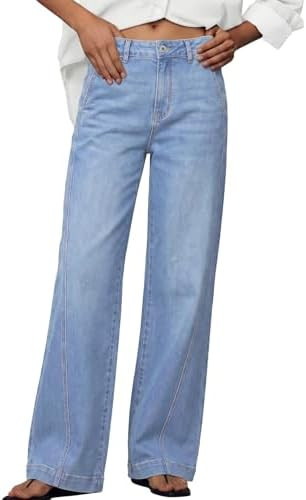 Sidefeel Women's Wide Leg Jeans High Waisted Stretchy Baggy Side Seam Denim Pants with Slanted Po... | Amazon (US)