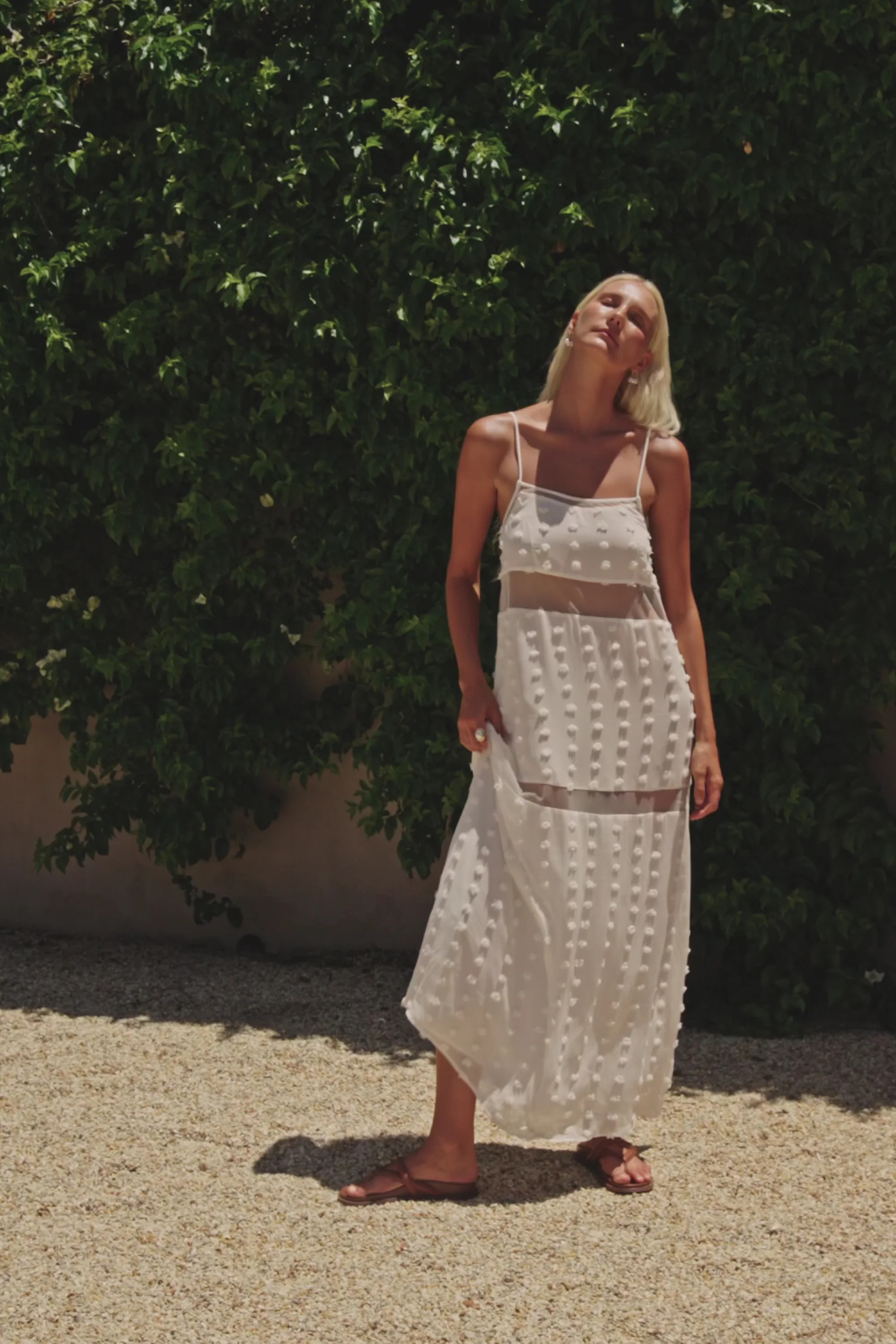 Miliano Adjustable Thin Strap Panelled Maxi Dress - White | Sabo Skirt US