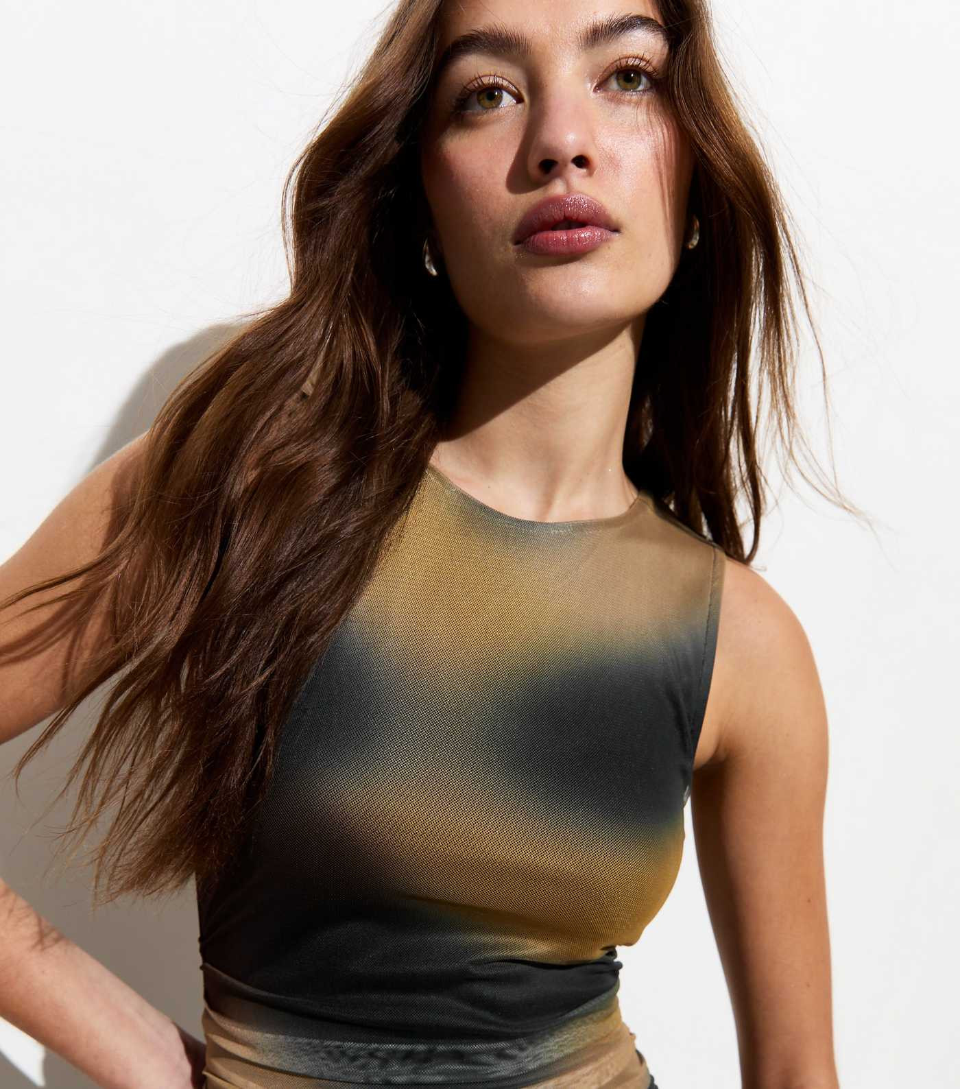 Brown Ombré Mesh Ruched Midi Dress | New Look | New Look (UK)