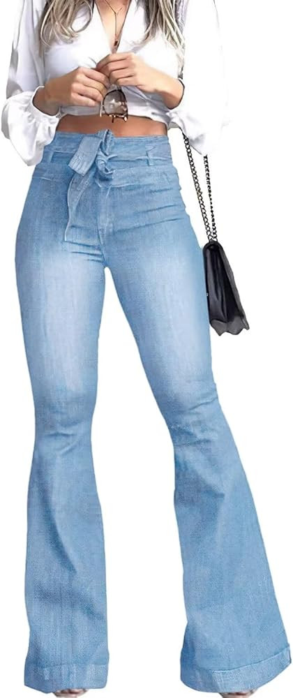 KDF High Waisted Bell Bottom Jeans for Women Flare Jeans for Women Stretch Wide Leg Jeans | Amazon (US)