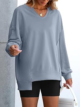 ANRABESS Womens Oversized Sweatshirt V Neck Long Sleeve Tunic Lightweight Pullover 2024 Fall Casu... | Amazon (US)