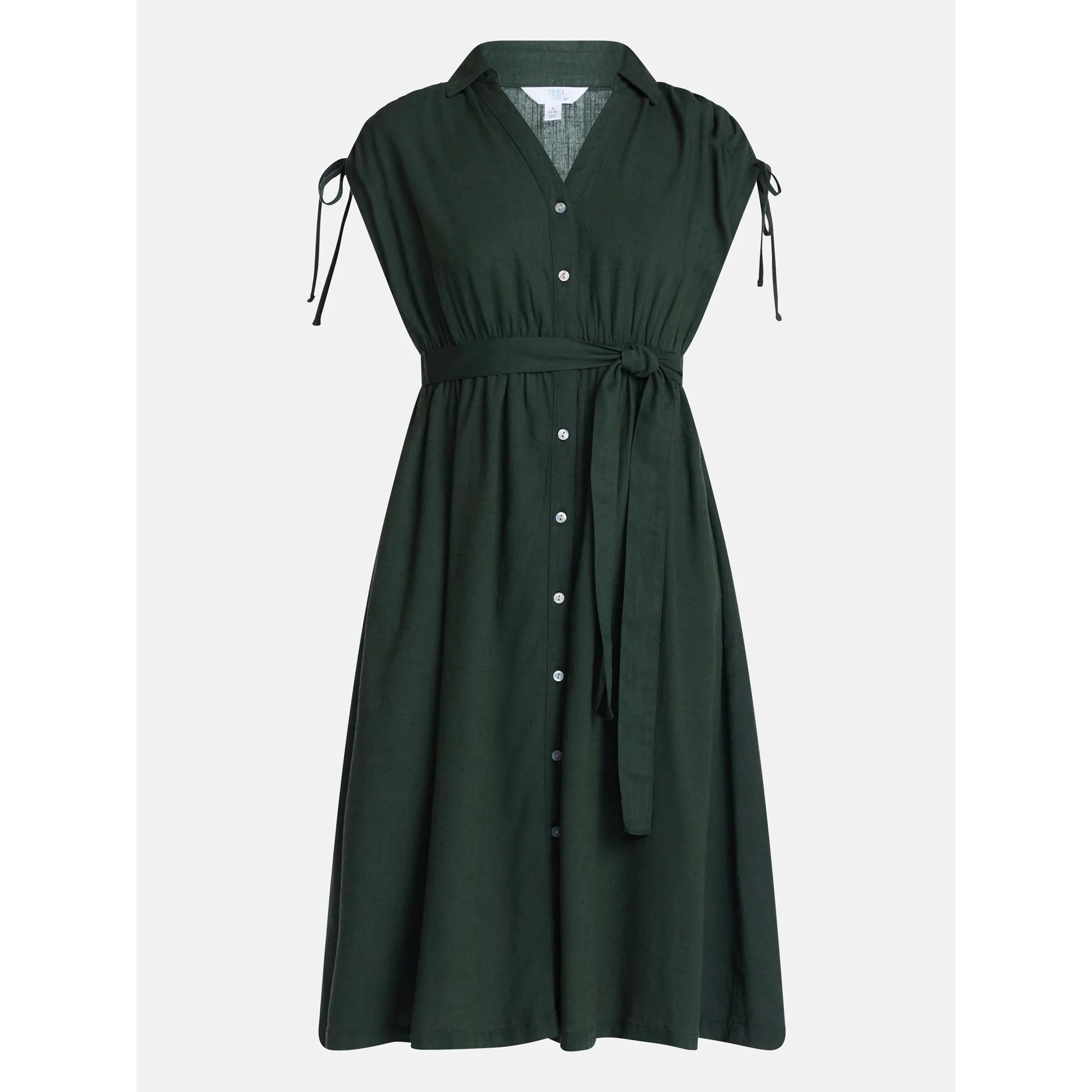 Time and Tru Women's Short Sleeve Midi Linen Shirt Dress, Sizes XS-XXXL | Walmart (US)