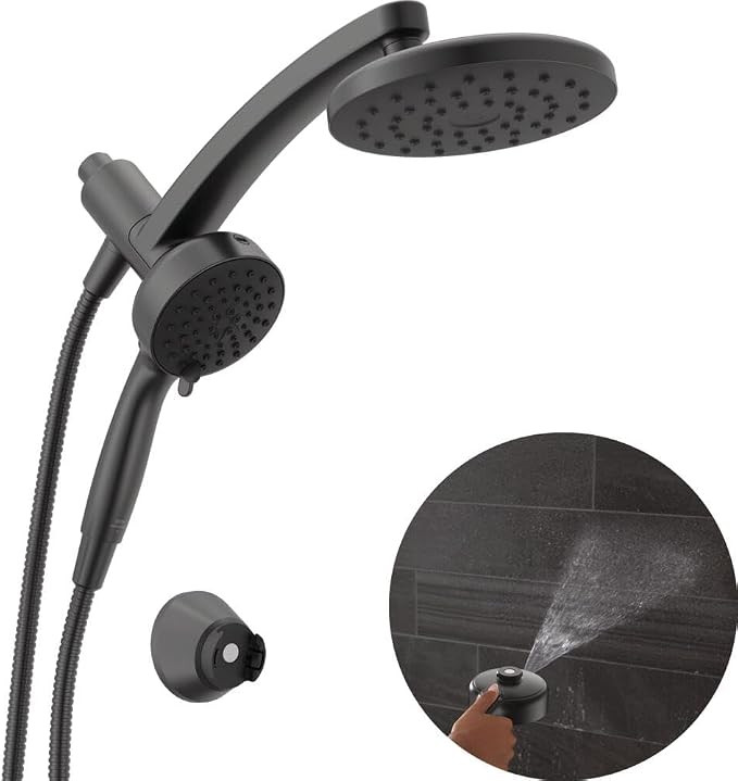 Delta 6-Setting PivotPro 3-in-1 Combination Shower Head with ProClean Spray, Matte Black Round Sh... | Amazon (US)