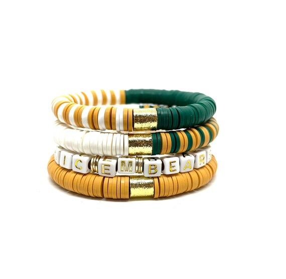 Heishi Baylor Bear Stack Bracelets/College Stack Bracelets/Heishi Clay Layering Bracelets/Game da... | Etsy (US)