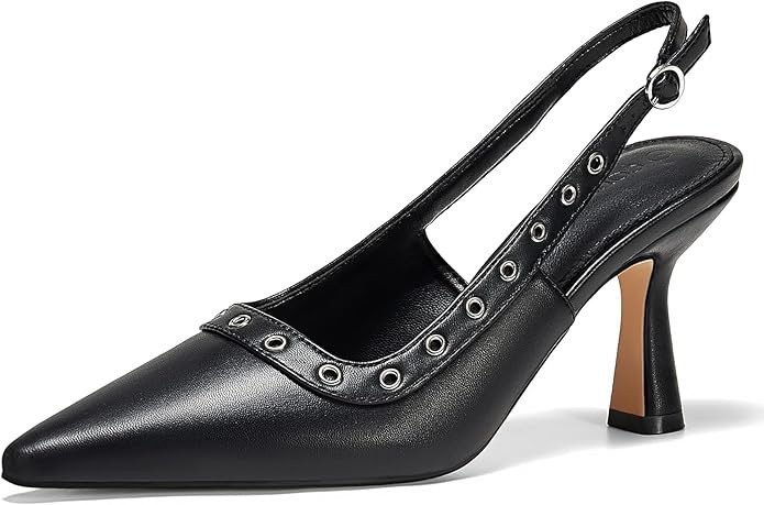 Coutgo Womens Slingback Kitten Heels Studded Closed Pointed Toe Slip On Leather Pumps Work Dress ... | Amazon (US)