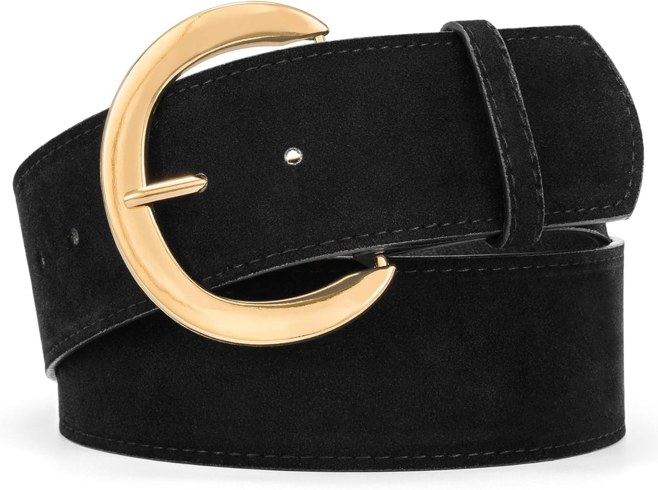 Women Wide Chunky Belt for Dresses, Fashion Suede Belt with Gold Buckle | Amazon (US)
