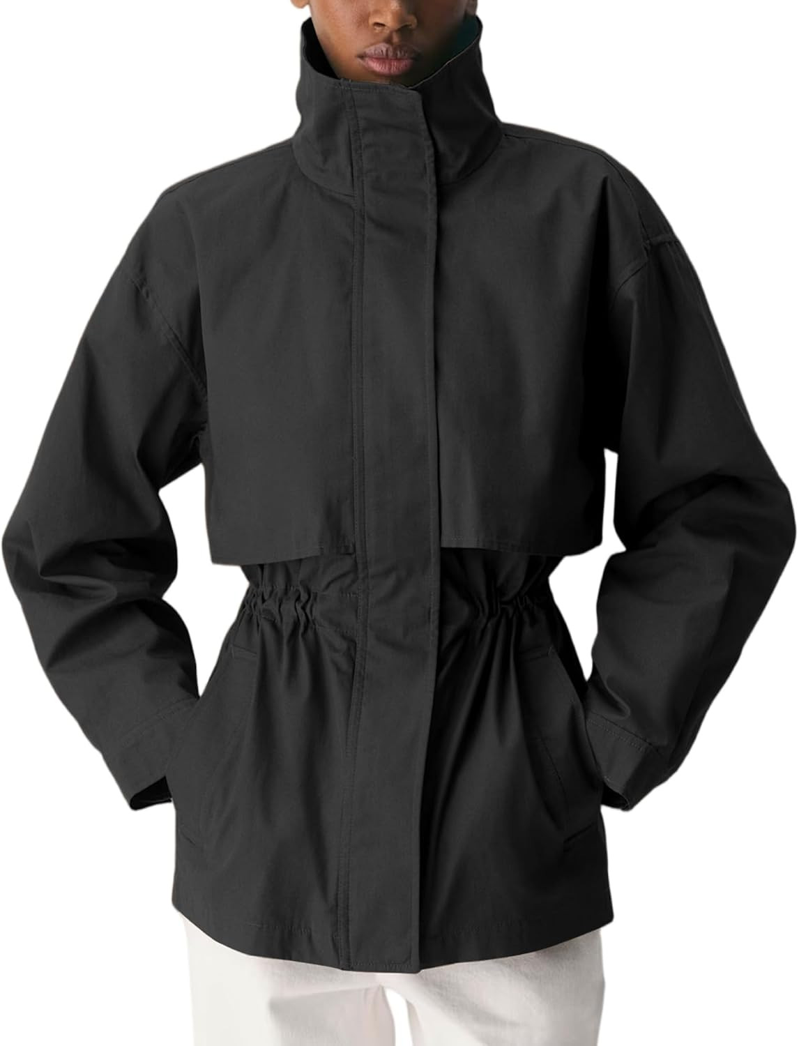 Windbreaker Jacket Women Oversized Zipper Casual Trench Coat | Amazon (US)