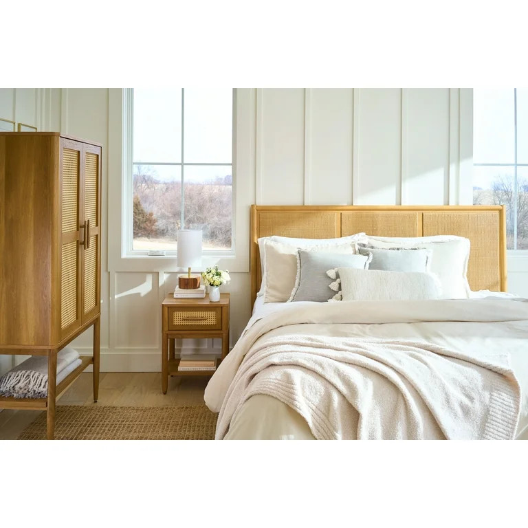 Better Homes & Gardens Springwood Caning Storage Cabinet, Light Honey Finish | Walmart (US)