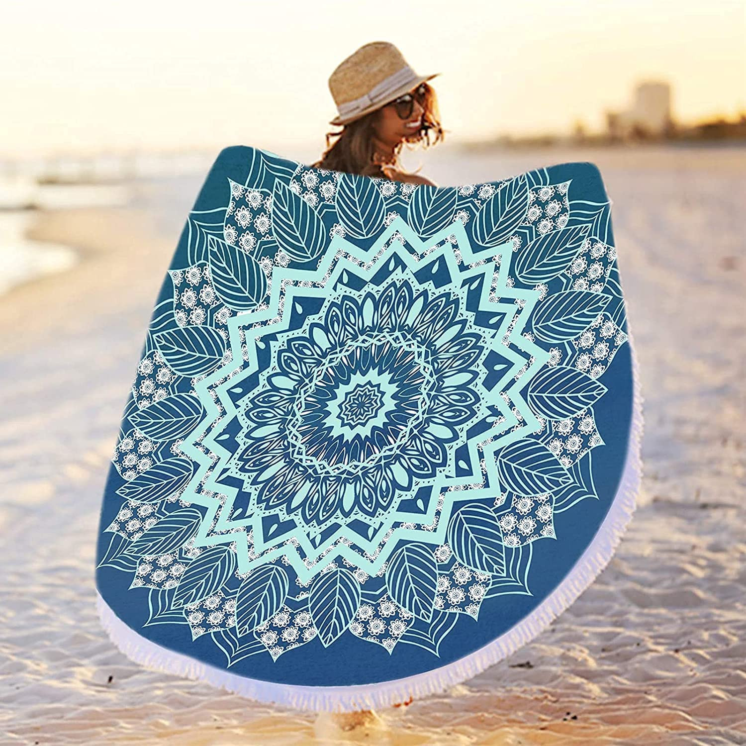 RosieLily Toalla de playa redonda con mandala, microfibra, hippie bohemio, extra grande, a prueba... | Amazon (US)