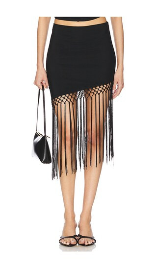 MORE TO COME Sadie Fringe Skirt in Black. - size S | Revolve Clothing (Global)