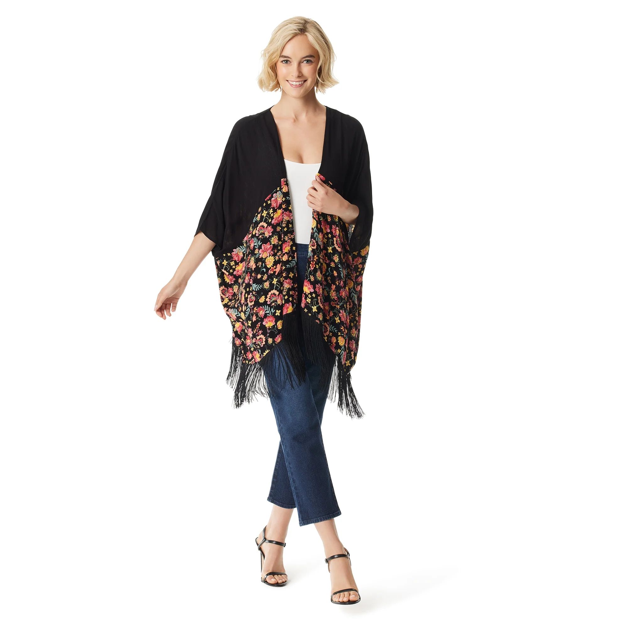 Jessica Simpson Women's and Women's Plus Julia Fringe Kimono | Walmart (US)