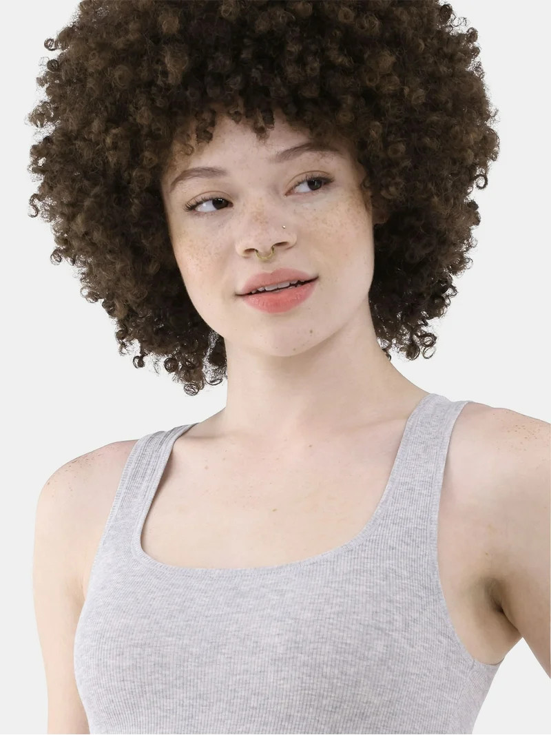 No Boundaries Cotton Stretch Ribbed Cropped Tank Top, Women\u2019s, Sizes XS-XXXL | Walmart (US)