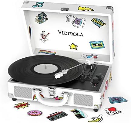 Victrola VSC-400SB-CNV Bluetooth Suitcase Turntable Canvas - Stickers (White) | Amazon (US)