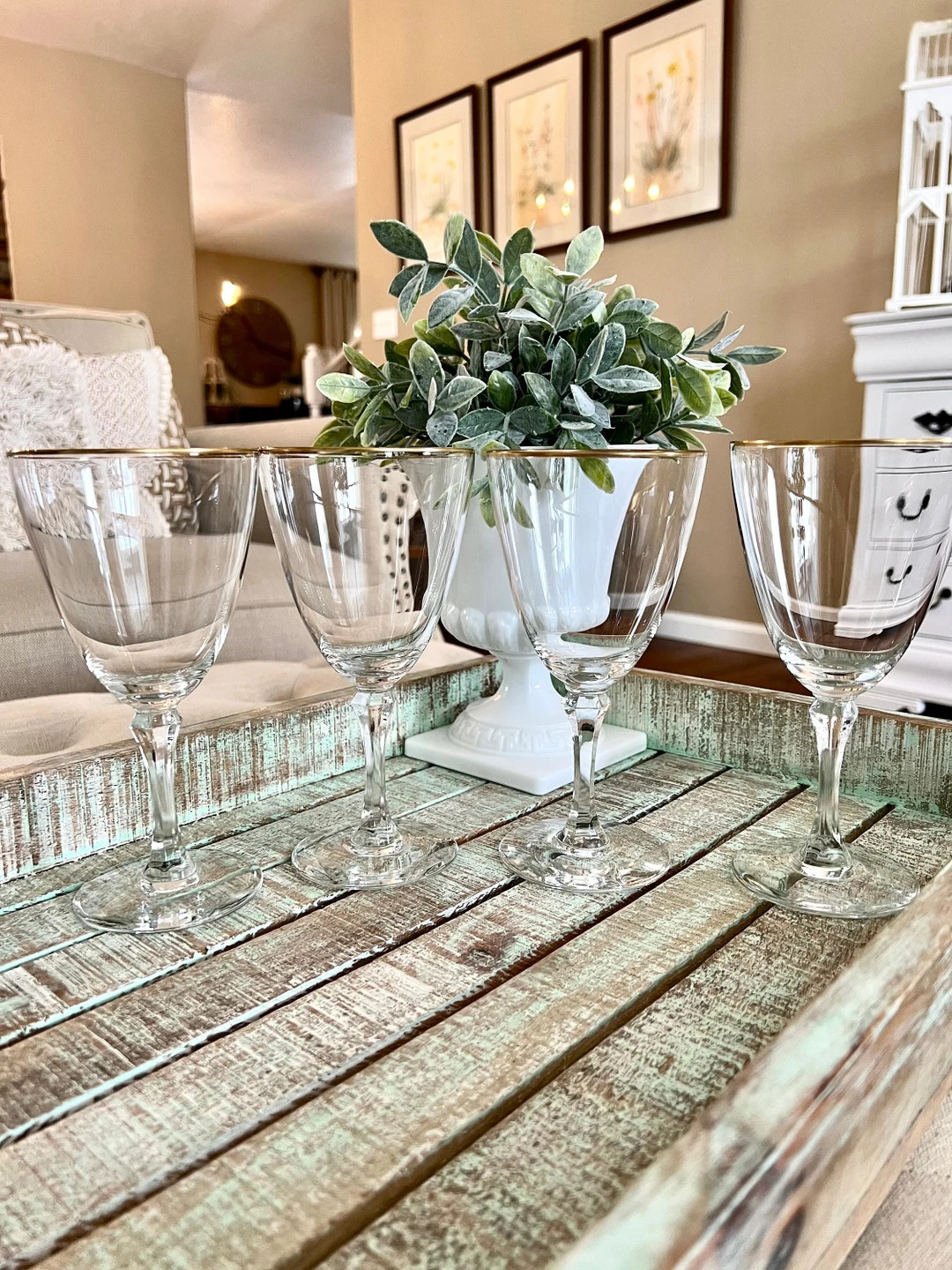Lenox Crystal Water Goblet / Large Wine Glass Set of Four Mansfield Gold Trim Pattern TYCAALAK - ... | Etsy (US)