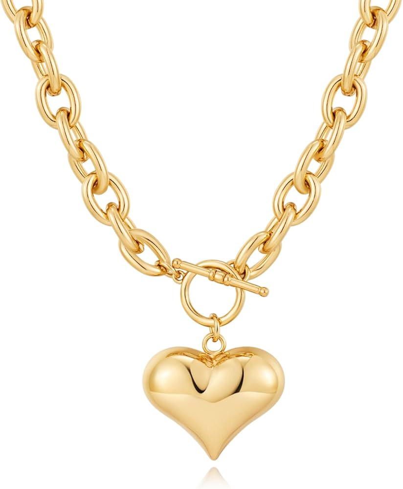 Gold Siver Heart Necklace for Women Trendy Chunky Choker Necklaces Jewelry for Women | Amazon (US)