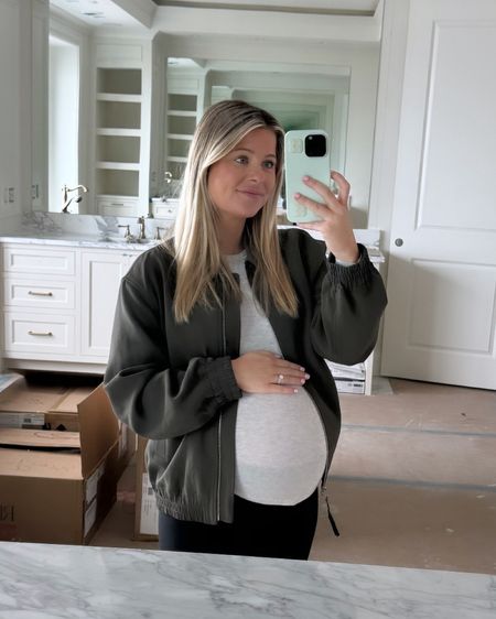 Outfit linked! Love this bomber jacket. It’s sporty but put together looking! Wearing a small. Long sleeve fits tts & is bump friendly! Wearing a 6. Lululemon align leggings are my go-to this pregnancy! Size 6. 


#LTKbump #LTKGiftGuide #LTKstyletip