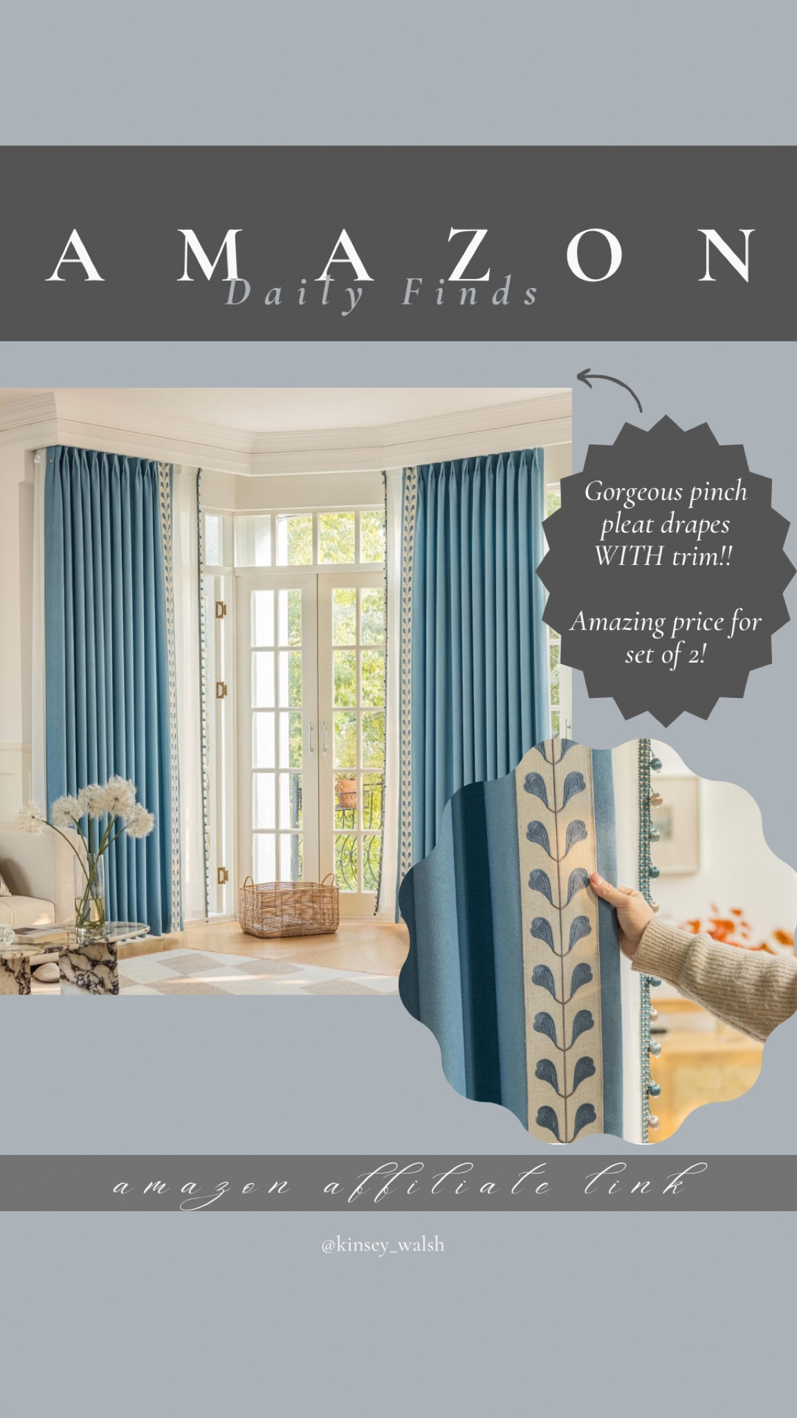 Tape trim Amazon drapes!! Pinch pleat top 

#LTKfindsunder100 #LTKhome #LTKstyletip