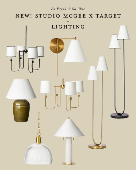 New affordable lighting collection from Studio McGee for Target!
-
Kitchen pendant - reeded glass pendant brass - two arm floor lamp black - two arm floor lamp brass - olive green ceramic table lamp with white shade - four arm shade chandelier black - four arm shade chandelier brass - white ceramic table lamp - brass wall sconce with white shade - bedroom lighting - living room lighting - kitchen island pendants - dining room chandelier 

#LTKhome #LTKunder100