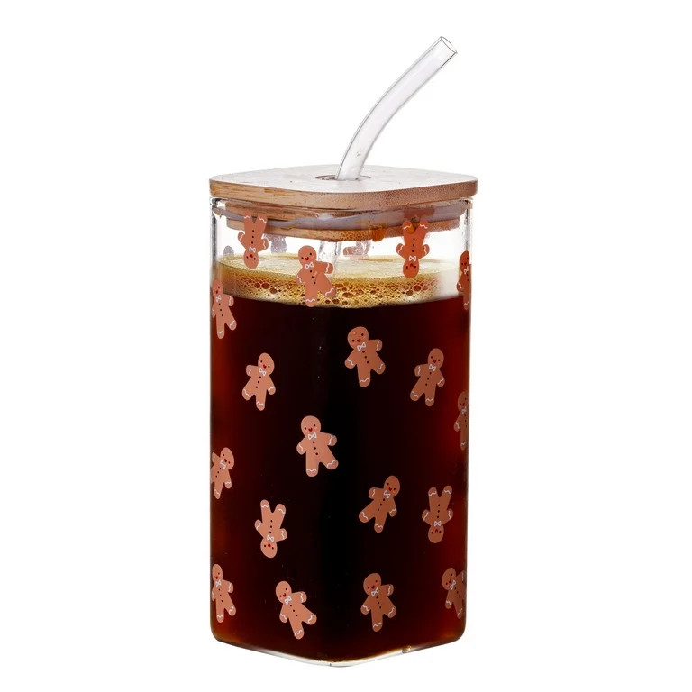 Holiday Time Gingerbread Man Clear Square Glass Sipper, 1PK | Walmart (US)