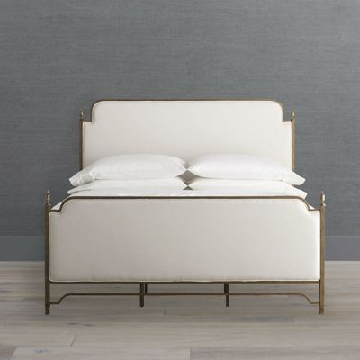 Whitby Bed with Linen Upholstery & Antiqued Brass Finish Iron Frame | Frontgate