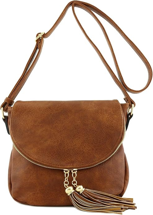 Tassel Accent Crossbody Bag with Flap Top (Tan): Handbags: Amazon.com | Amazon (US)