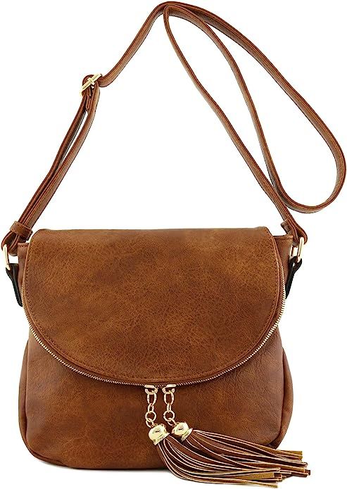 Tassel Accent Crossbody Bag with Flap Top (Tan): Handbags: Amazon.com | Amazon (US)