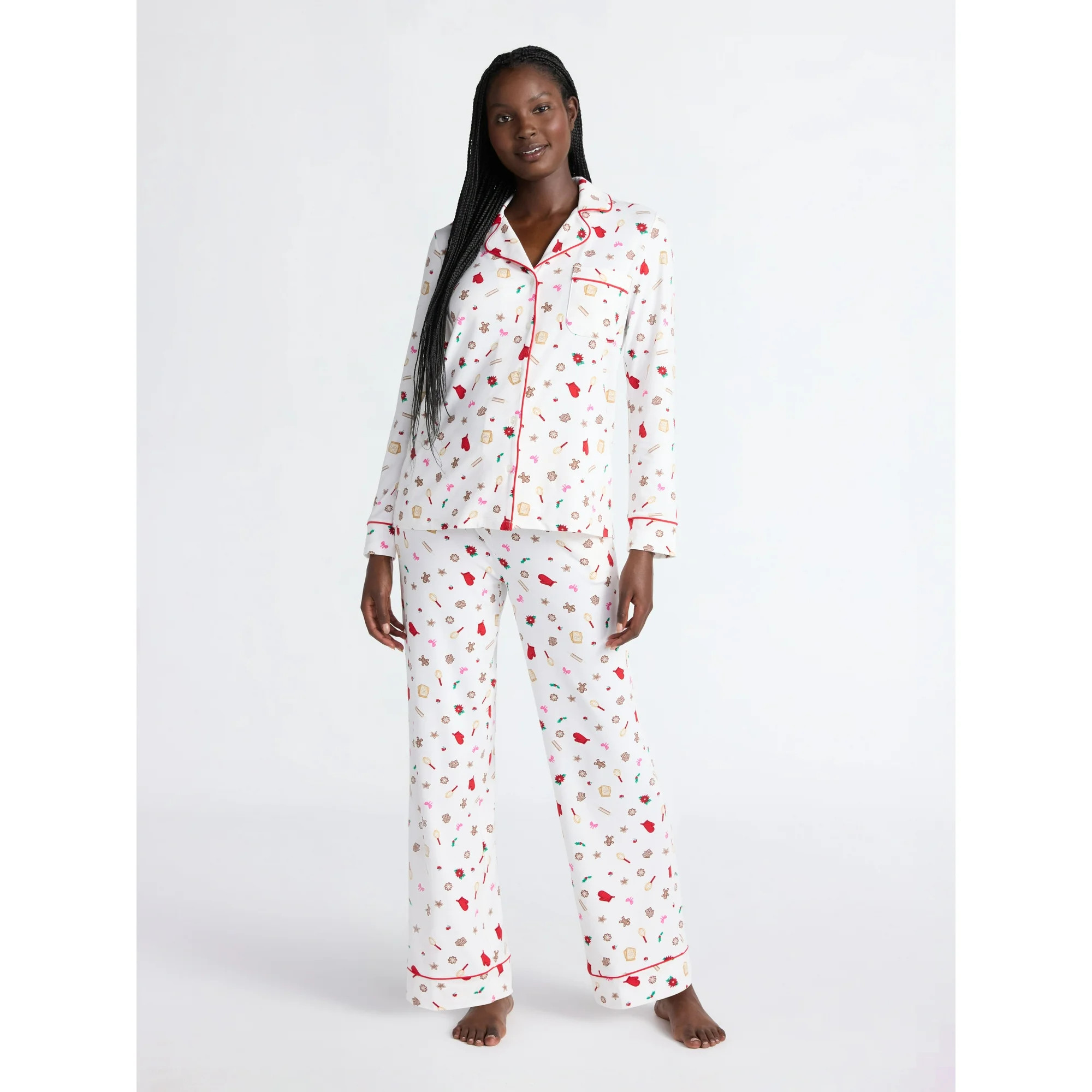 Joyspun Women’s Dreamy Soft Collection Long Sleeve Top and Pants Pajama Set, Sizes XS-4X | Walmart (US)